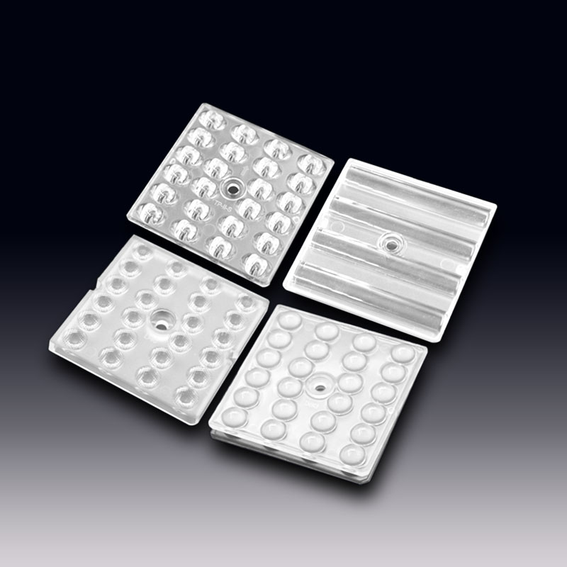 Lente LED de 50 x 50 mm en matrices 4x6 para LEDs 2525, 3030, 3535, adecuada para focos de inundación, luces de túneles, luces de estadios, iluminación de parkings y luces de alta bahía. (Serie HX-F4x6-xx)